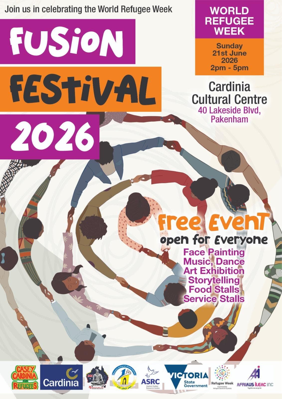 Fusion Festival 2026 poster for World Refugee Week at Cardinia Cultural Centre, Pakenham